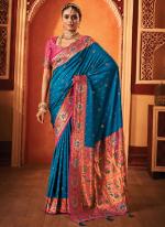 Banarasi Silk Sea Blue Wedding Wear Weaving Saree